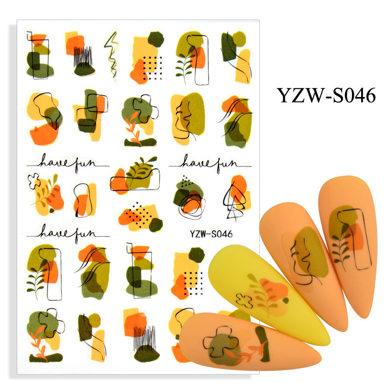 NS5D003 Hot Sale Simple Line Geometric Face Nail Sticker Avocado Fruit Nail Sticker 3d