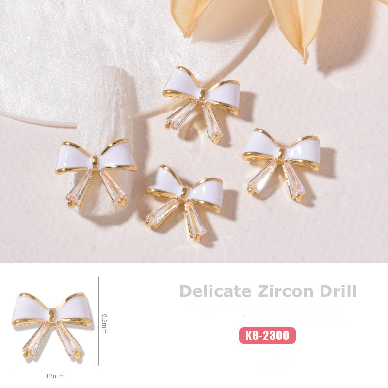 NZJ059 New cat eye butterfly 3D love bear jewelry bow luxury alloy zircon nail decoration