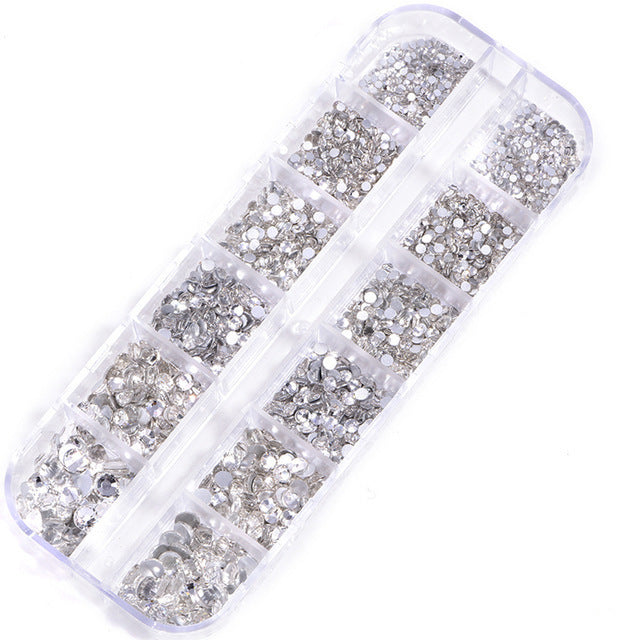 NRS016 ForLife Hot sale style glass flat bottom rhinestone 12 grid set nail art rhinestone shiny crystal nail art accessories