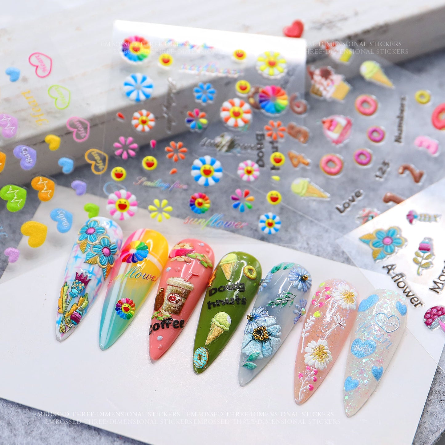NS5D004  Nail Sticker 5D Embossed Flower Cartoon Donut Butterfly Love Series Nail Sticker 3D