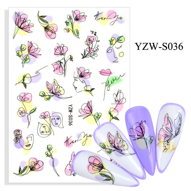NS5D003 Hot Sale Simple Line Geometric Face Nail Sticker Avocado Fruit Nail Sticker 3d