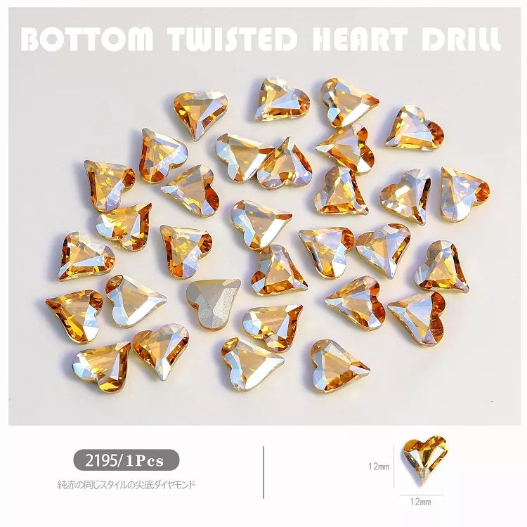 NZJ027 Large Nail Art Rhinestone Pointed Bottom Crooked Heart High Quality Glass Stone Fashion Fingernail DIY Decoration Accessories