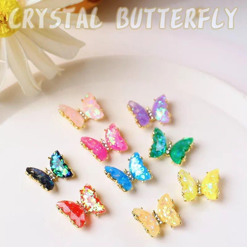 NZJ030 3D Crystal Butterfly Nail Art Charms Aurora Clear Glass Rhinestone AB Color Shiny Alloy