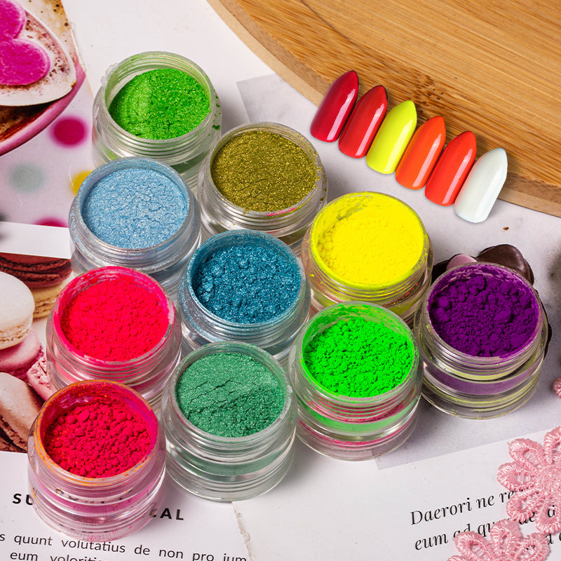 FNP076 Hot packaging 4 styles color fluorescent fireworks nail powder used for nail art decoration