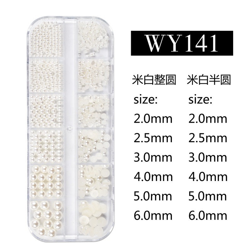 NDE006 ForLife Mixed Pearl Ornaments Rice White Pure White Illusion Color Flat Bottom Round Nails UV Gel 3d Nail Art Decoration