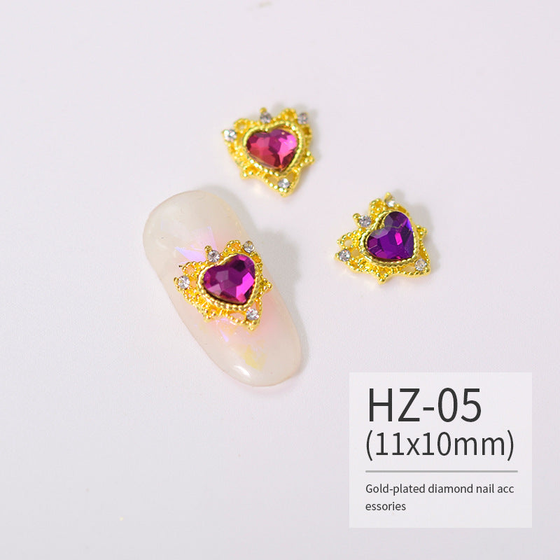 NZJ004 Luxury Metal Heart Alloy Nail Charms 3D Nail Art Rhinestone Crystal Zircon For Manicure Decoration Accessories