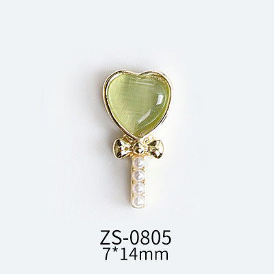 NZJ047 Lollipop Design 3D Nail Art Charms Heart Shaped Cat's Eye Stone Design Manicure Jewelry For Nail Art Decoration