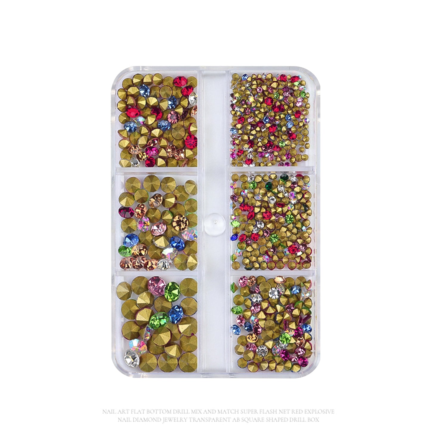 NRS031 6 grids/box pointed bottom colored glass rhinestones pink blue nail art rhinestone decoration