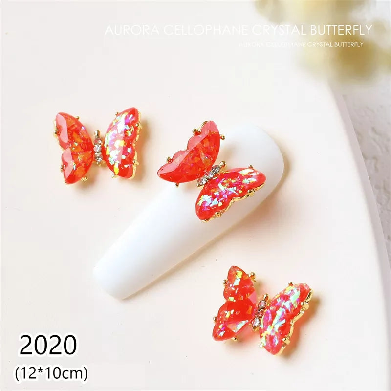NZJ030 3D Crystal Butterfly Nail Art Charms Aurora Clear Glass Rhinestone AB Color Shiny Alloy