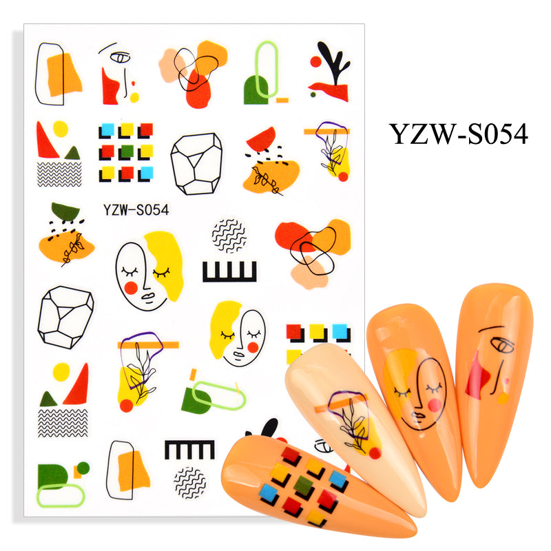 NS5D003 Hot Sale Simple Line Geometric Face Nail Sticker Avocado Fruit Nail Sticker 3d