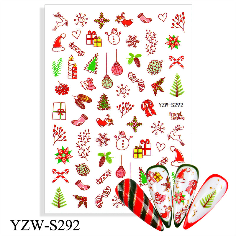 NS5D007  1pcs Christmas Winter Nail Sticker Robin Snow Flower New Year Halloween 3D Decals Nail Art Design Decor Accessories