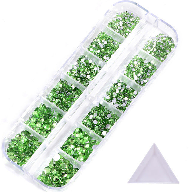 NRS016 ForLife Hot sale style glass flat bottom rhinestone 12 grid set nail art rhinestone shiny crystal nail art accessories