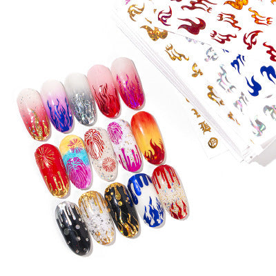 NS5D022  ForLife 3D Manicure Flame Nail Sticker Holographic fireworks decals Reflections Self-Adhesive Foils DIY Nail Art Decoration