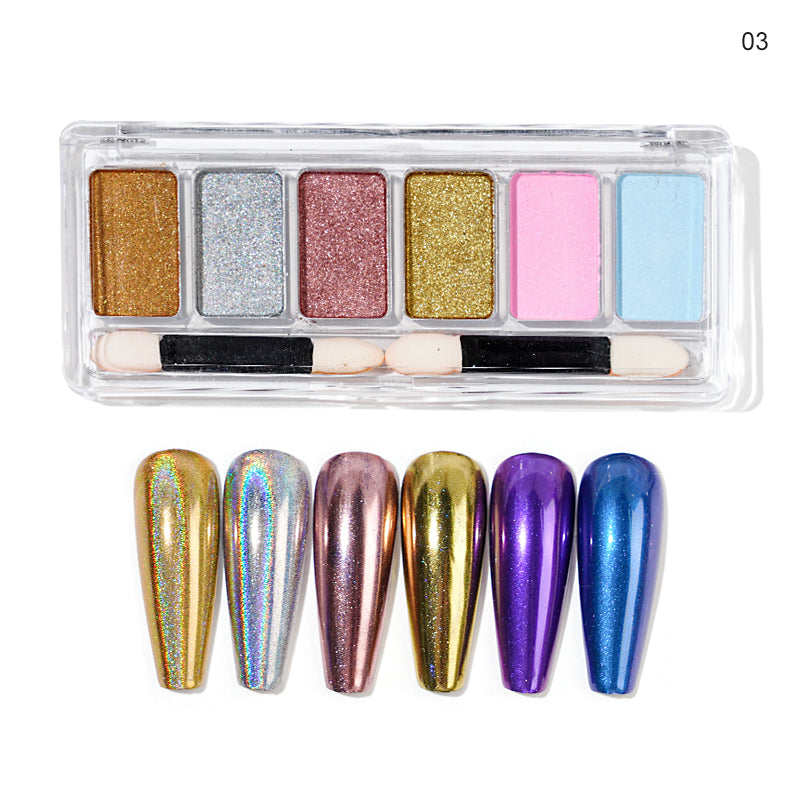 FNP035  Solid 6 Pcs/set Aurora Series Eye shadow Chrome Pigment Powder For Nail