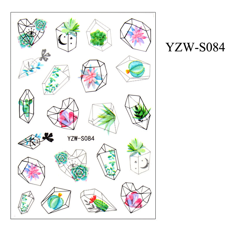 NS5D008   Black Lines Flower Leaves Water Decals Stickers Plant simple line nail stickers