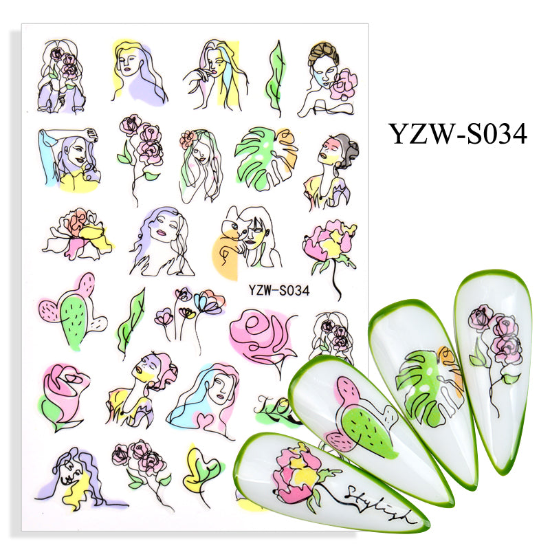 NS5D003 Hot Sale Simple Line Geometric Face Nail Sticker Avocado Fruit Nail Sticker 3d