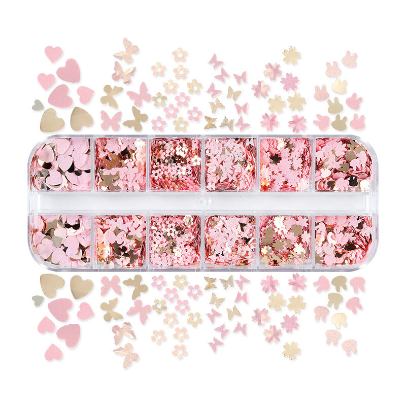 NDE063 Pink Gold Butterfly Love Flower Rabbit Nail Art Sequins Beauty Decorative Sequins
