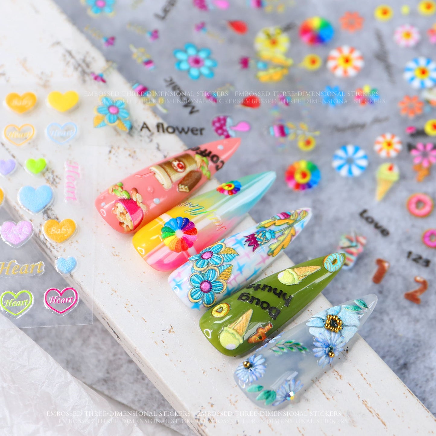 NS5D004  Nail Sticker 5D Embossed Flower Cartoon Donut Butterfly Love Series Nail Sticker 3D