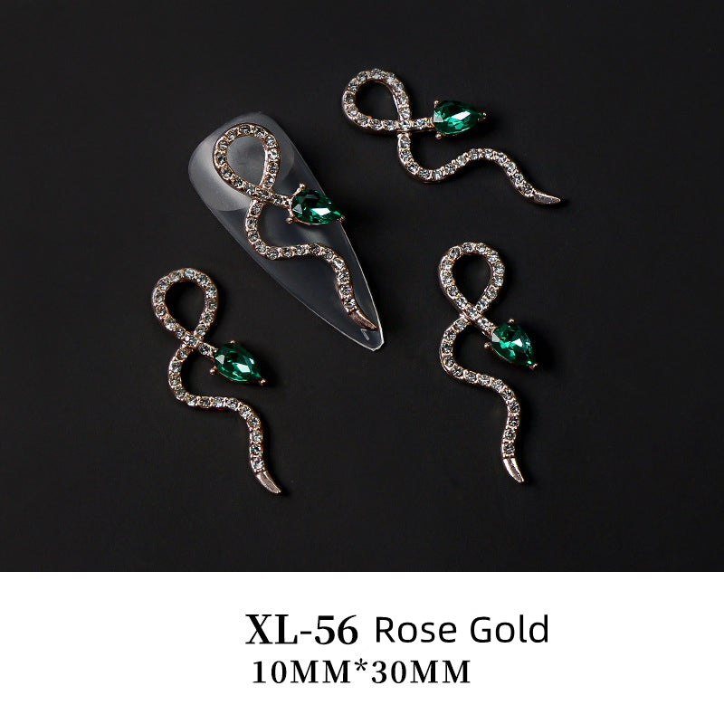 NZJ003 Trend Snake Nail Jewelry Shinny Diamond Crystal 3D Zircon Snake Nail Art Charms In Bulk For Nail Zircon Decoration