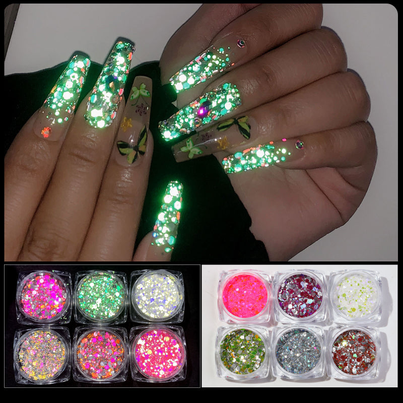 FNP004 Cross-border Hot Sale 6color/bag Super Flash High Gloss Nail Enhancement Jewelry Reflective Color Diamond Powder