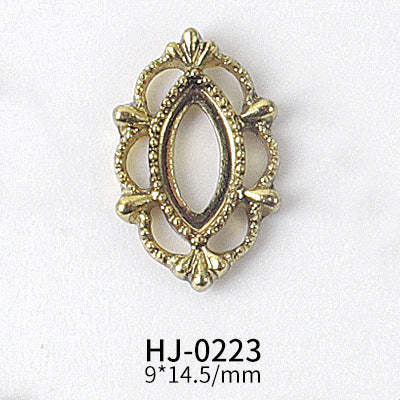 NZJ044 Gold Heart Rectangle Waterdrop Metal Frame with Rainbow Shell Nail Alloy Art Charms Deco Nail Stickers Decals Tools
