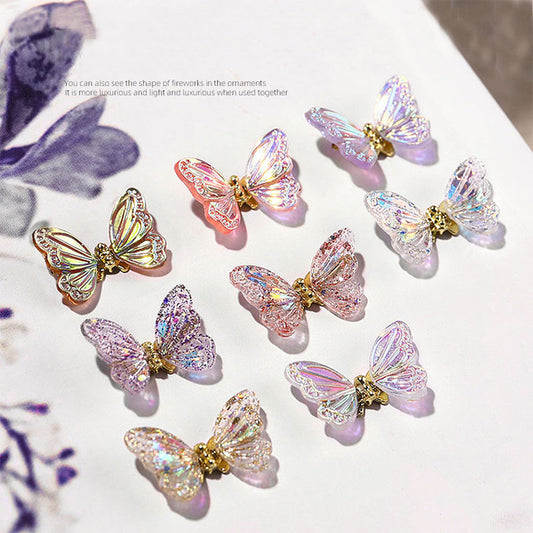 NDE042 ForLife 3D Aurora Simulation Flying Butterfly Nail Art Decorations Luxury Crystal Zircon Nail Jewelry