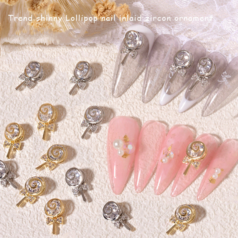 NZJ055 New nail art lollipop zircon jewelry metal gold and silver jewelry luxury nail diamond accessories