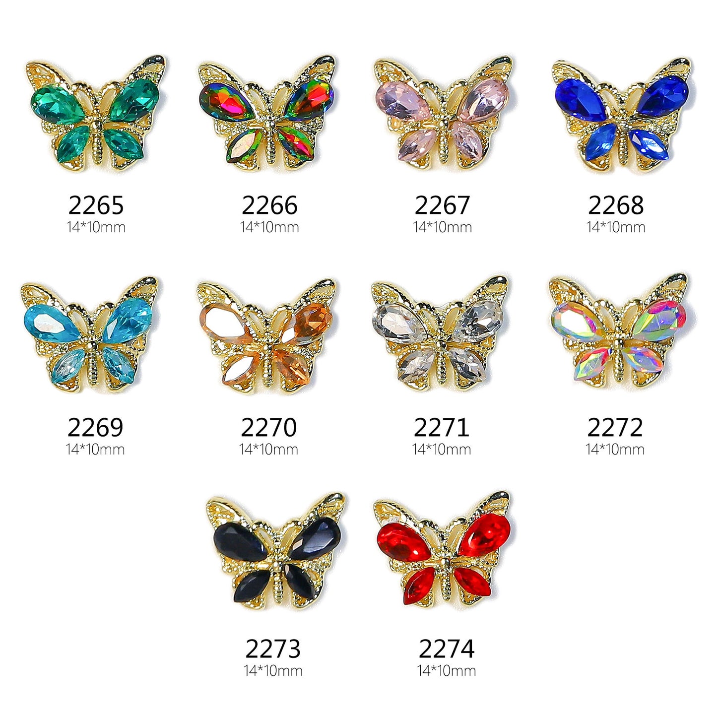 NZJ049 New luxury shiny 3D alloy crystal butterfly zircon nail accessories wholesale