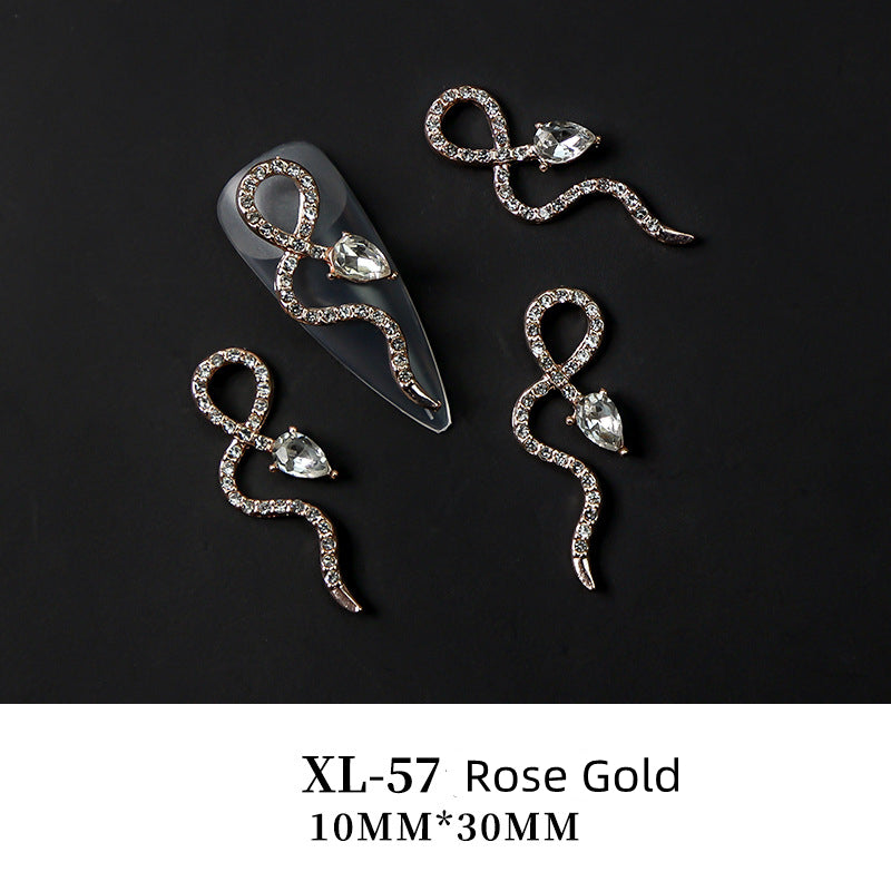 NZJ003 Trend Snake Nail Jewelry Shinny Diamond Crystal 3D Zircon Snake Nail Art Charms In Bulk For Nail Zircon Decoration