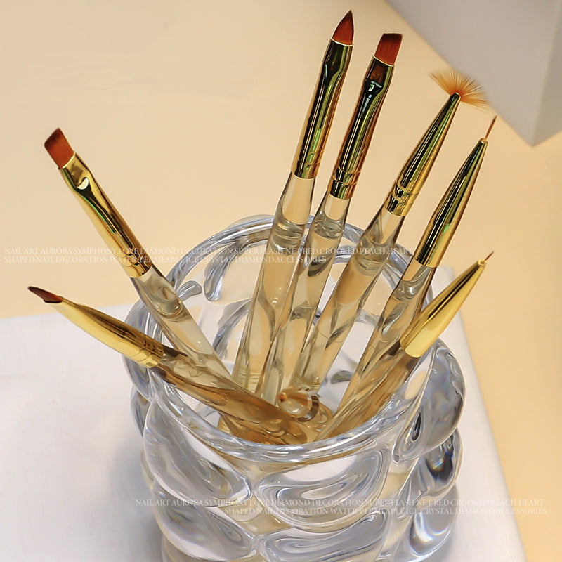 NBR046 New Simple Ice Transparent Brown Acrylic Nail Art Brush Flat Head Round Head Nail Art Paint Pen