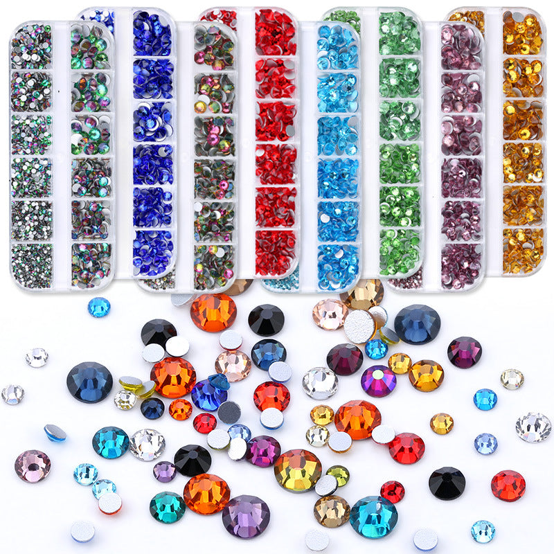 NRS016 ForLife Hot sale style glass flat bottom rhinestone 12 grid set nail art rhinestone shiny crystal nail art accessories