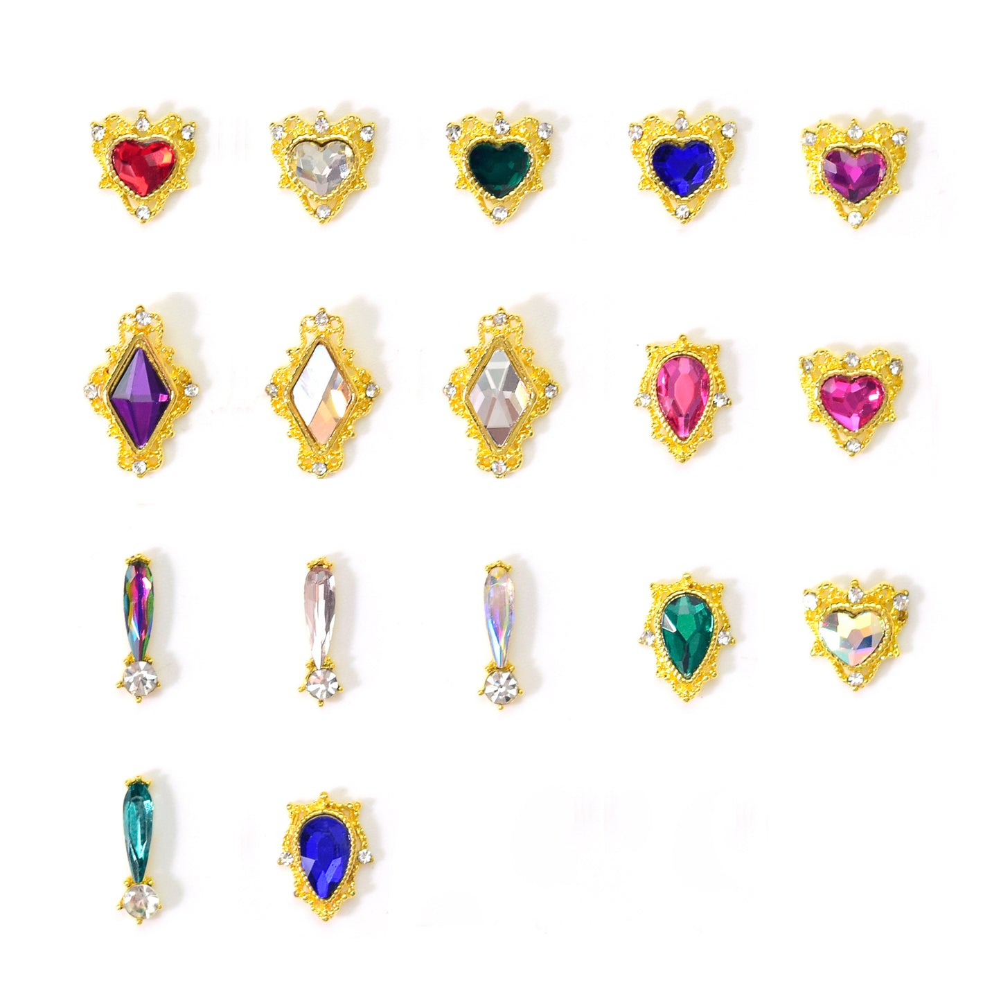 NZJ004 Luxury Metal Heart Alloy Nail Charms 3D Nail Art Rhinestone Crystal Zircon For Manicure Decoration Accessories