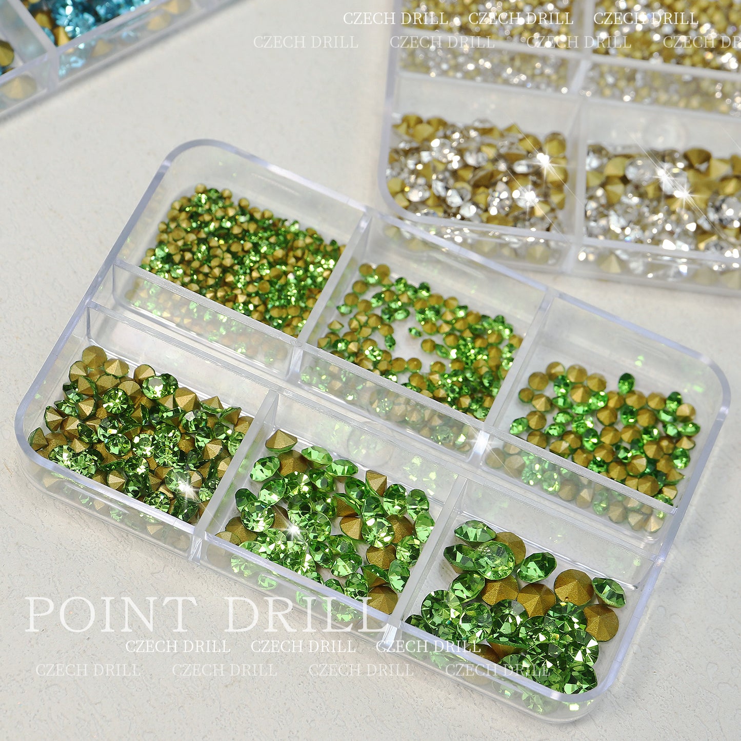 NRS031 6 grids/box pointed bottom colored glass rhinestones pink blue nail art rhinestone decoration