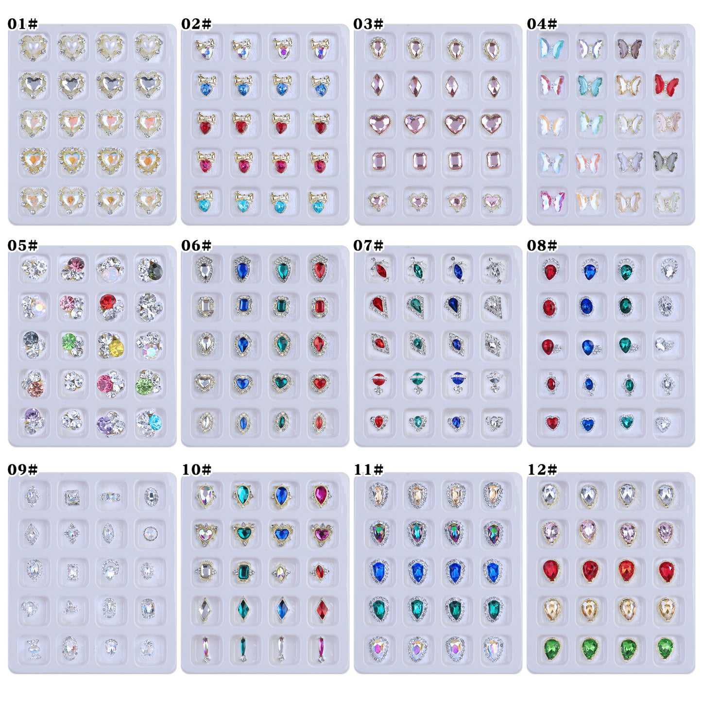 NZJ017 20pcs Blister Packaging Nail Art Rhinestone Alloy Inlaid Love Butterfly Nail Art Jewelry