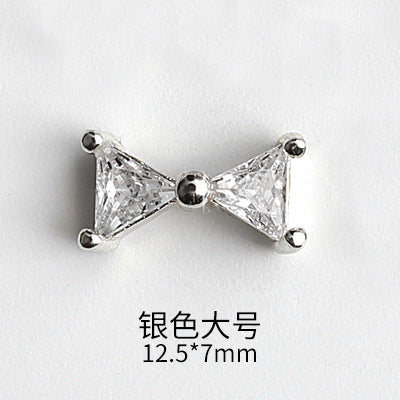 NZJ045 Luxury Rhinestones Gems Butterfly Bow Tie Silver Zircon Metal Alloy 3D Nail Charms