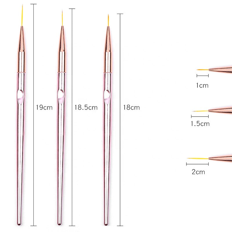 NBR009 ForLife 3pcs/set Rose Gold Nail Art Liner Painting Flower Acrylic UV Gel Extension Builder Brush Manicure Drawing Tools