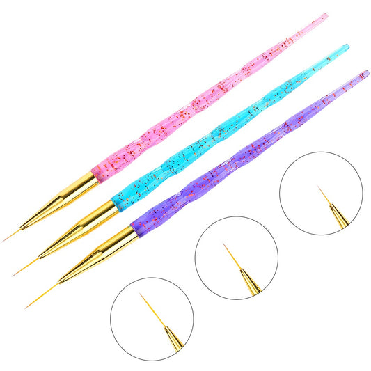 NBR008 ForLife 3pcs/set Crystal Handle Nail Art Liner Drawing Brush Flower Pattern 3D DIY Painting Pen Manicure Tool