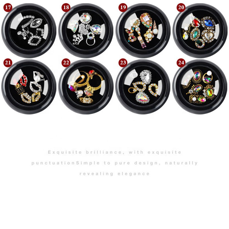 NZJ063 6 PCS Mixed Alloy Nail Art Decorations 3D Rhinestones Retro Flatback Shiny Diamonds Crystals Opal Beads Set