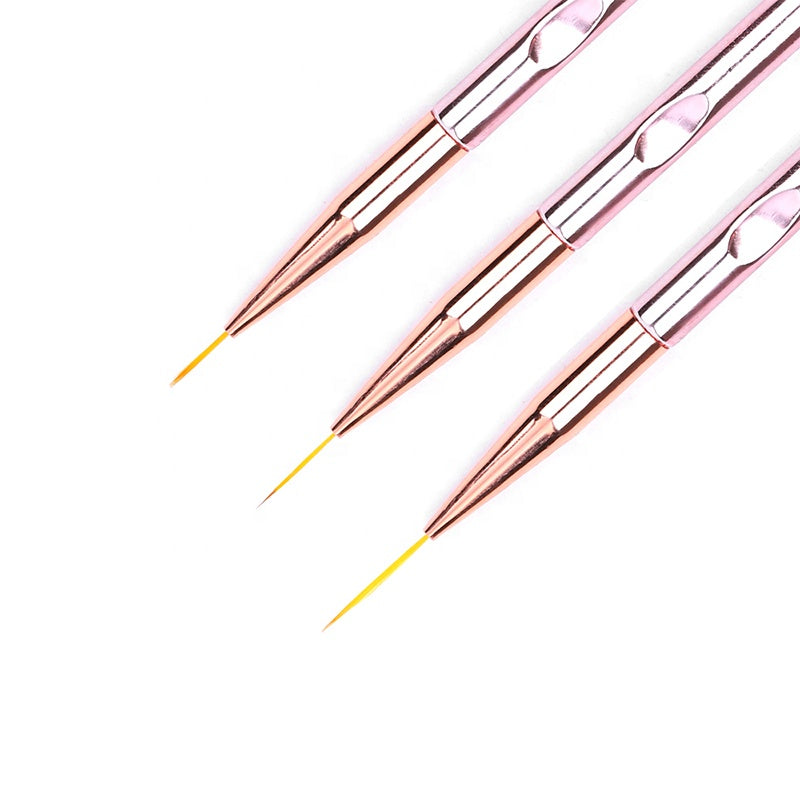 NBR009 ForLife 3pcs/set Rose Gold Nail Art Liner Painting Flower Acrylic UV Gel Extension Builder Brush Manicure Drawing Tools