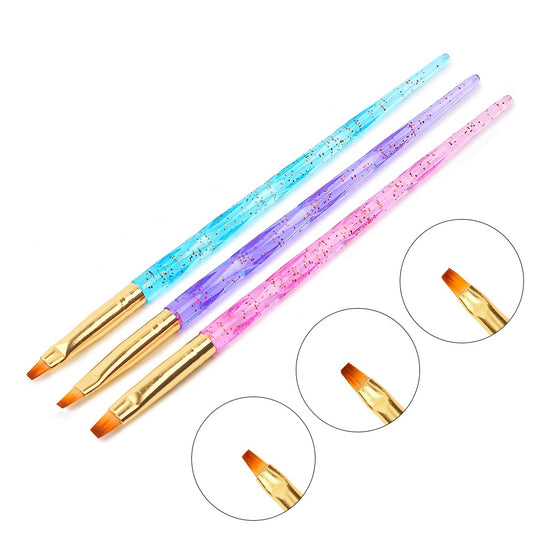 NBR007 ForLife 3Pcs/Set Flat French Acrylic UV Gel Extension Builder Painting Nail Art Drawing Brush Pen Manicure Tools
