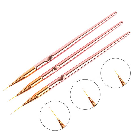 NBR009 ForLife 3pcs/set Rose Gold Nail Art Liner Painting Flower Acrylic UV Gel Extension Builder Brush Manicure Drawing Tools