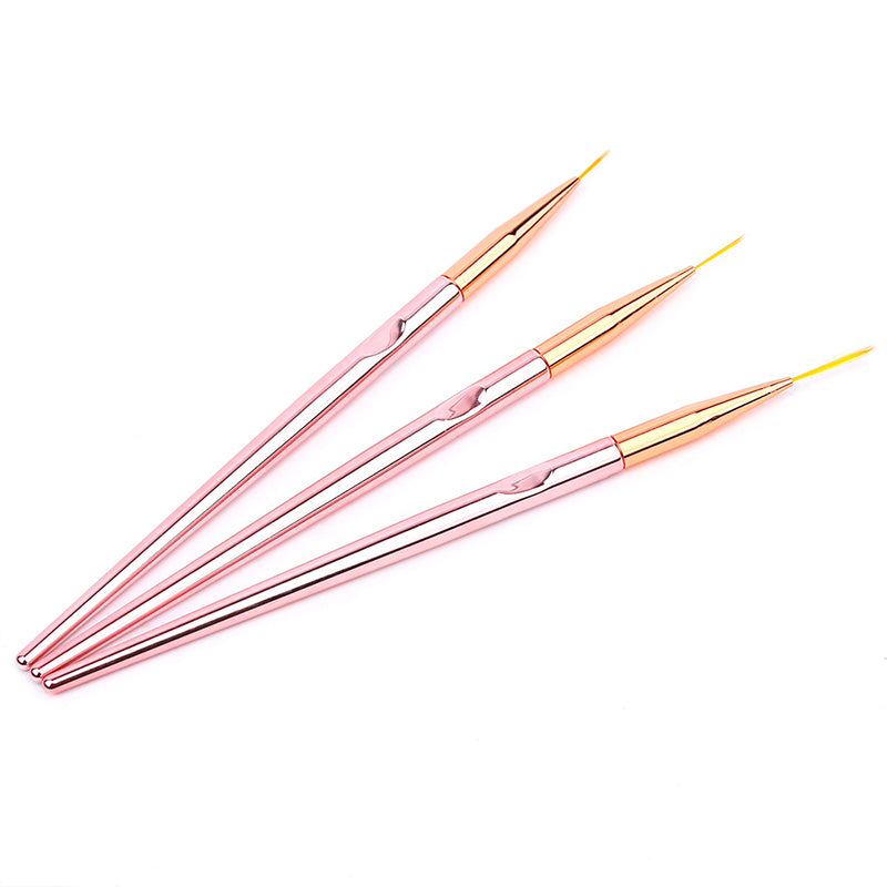 NBR009 ForLife 3pcs/set Rose Gold Nail Art Liner Painting Flower Acrylic UV Gel Extension Builder Brush Manicure Drawing Tools