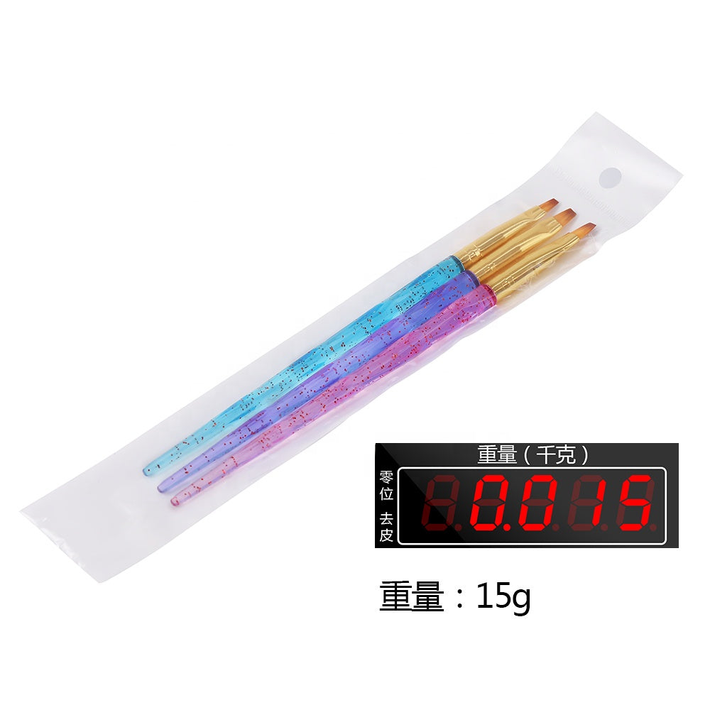 NBR007 ForLife 3Pcs/Set Flat French Acrylic UV Gel Extension Builder Painting Nail Art Drawing Brush Pen Manicure Tools