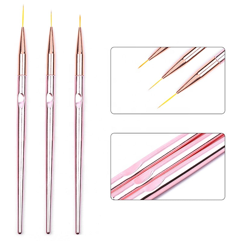 NBR009 ForLife 3pcs/set Rose Gold Nail Art Liner Painting Flower Acrylic UV Gel Extension Builder Brush Manicure Drawing Tools