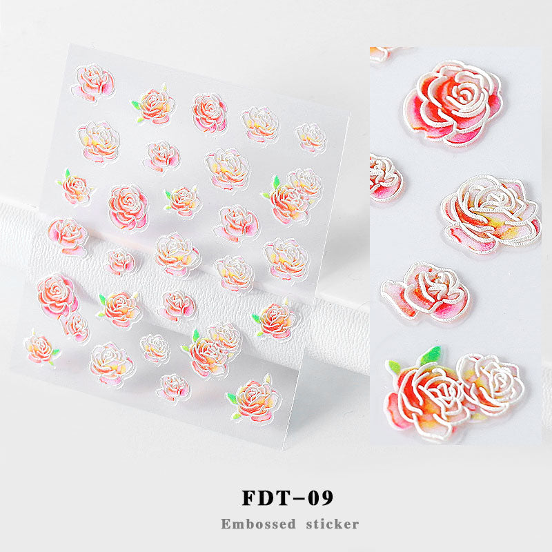 NS5D012   ForLife 2019 New Design 5D Embossed Charm Flowers Nail Art Stickers Decorations