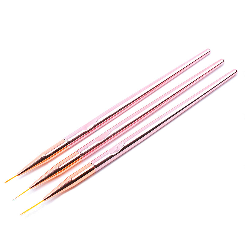 NBR009 ForLife 3pcs/set Rose Gold Nail Art Liner Painting Flower Acrylic UV Gel Extension Builder Brush Manicure Drawing Tools
