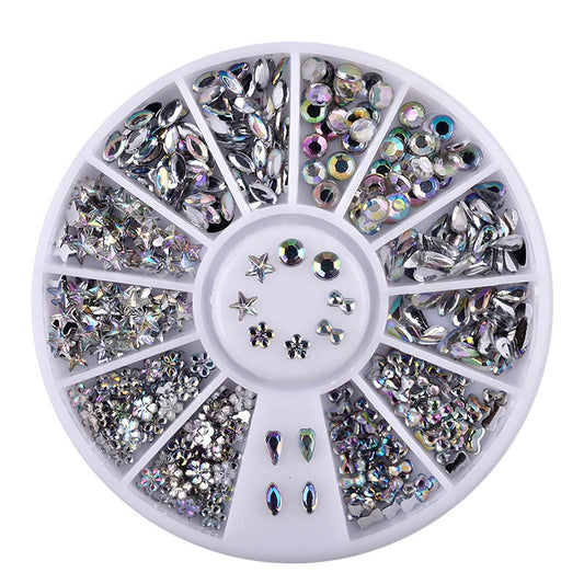 NAW020  Bling AB Acrylic Nail Art Rhinestones Wheel Glitter Dropwater Bow Designed DIY Manicure Decorations