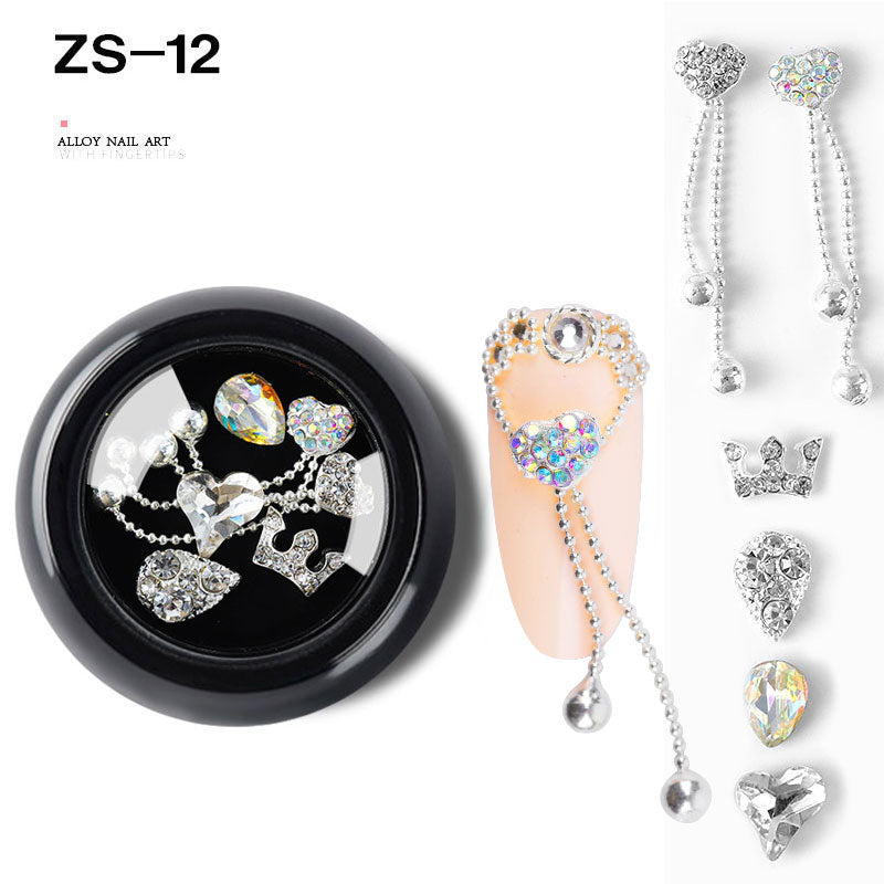 NZJ063 6 PCS Mixed Alloy Nail Art Decorations 3D Rhinestones Retro Flatback Shiny Diamonds Crystals Opal Beads Set