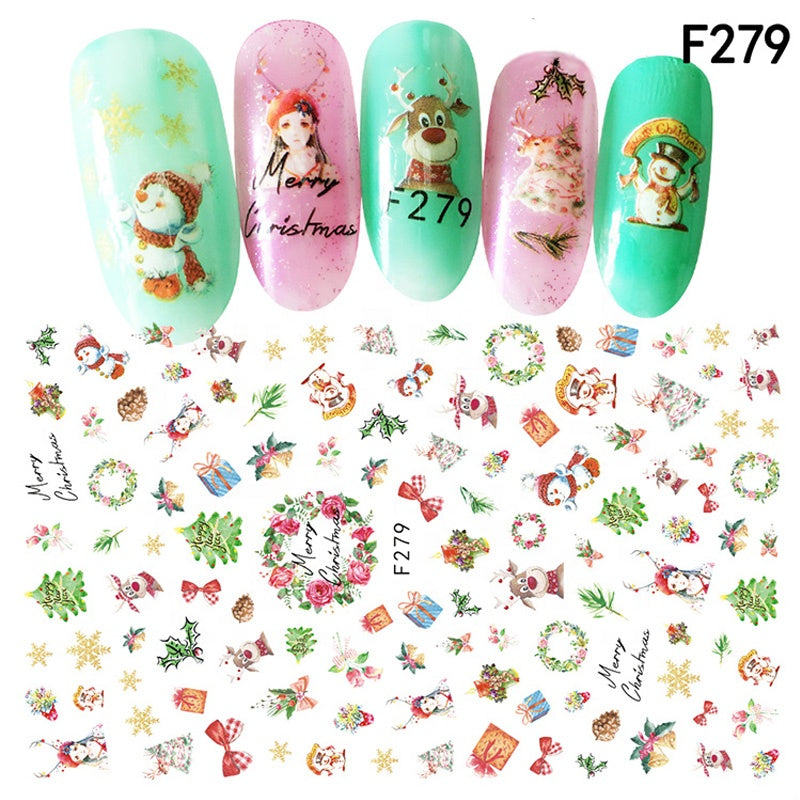 NS5D027  ForLife 1Pcs Christmas Series 3d Adhesive Nail Stickers Decorations Snowman Boots Tress Xmas Designs Nail Beauty Stickers
