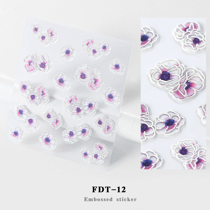 NS5D012   ForLife 2019 New Design 5D Embossed Charm Flowers Nail Art Stickers Decorations